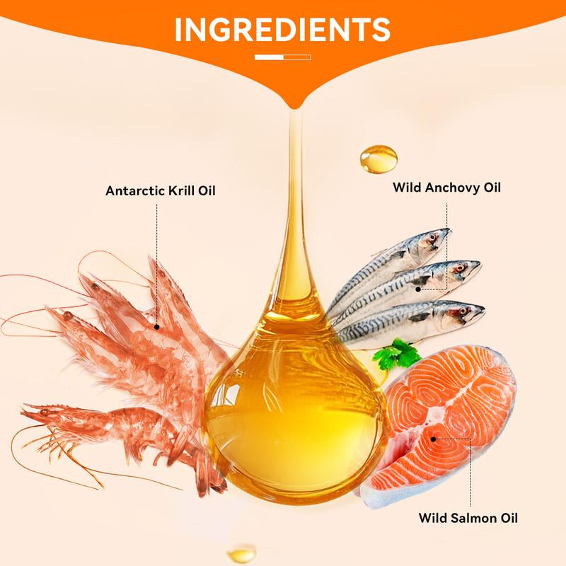 PUAINTA Krill & Salmon Oil Formula, 25% Omega 3 for Dogs and Cats, Fish Oil with EPA and DHA, for Dog Skin and Coat Oil for Kitty