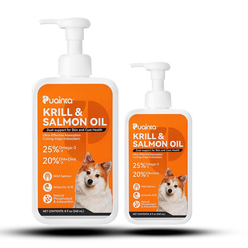 PUAINTA Krill & Salmon Oil Formula, 25% Omega 3 for Dogs and Cats, Fish Oil with EPA and DHA, for Dog Skin and Coat Oil for Kitty
