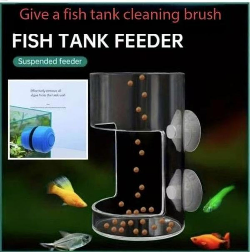 1 Pack Aquarium Feeding Ring - Non-Slip Essential Fish Tank Supplies Fish Food Plastic Buoyancy Ring for Floating Food Magnetic Fish Tank Wall Cleaning Brush