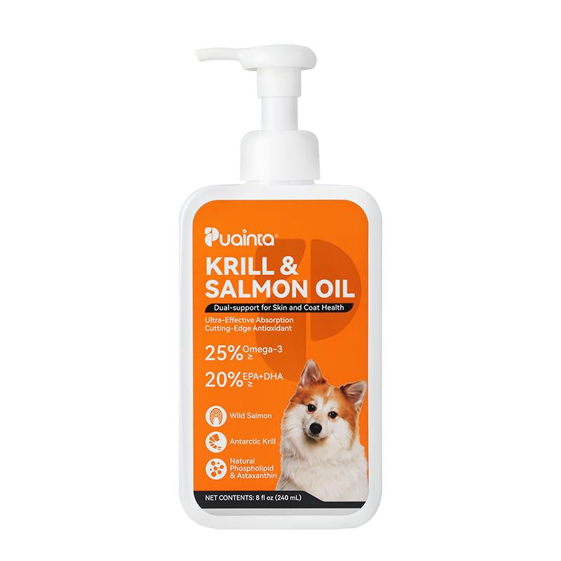 PUAINTA Krill & Salmon Oil Formula, 25% Omega 3 for Dogs and Cats, Fish Oil with EPA and DHA, for Dog Skin and Coat Oil for Kitty