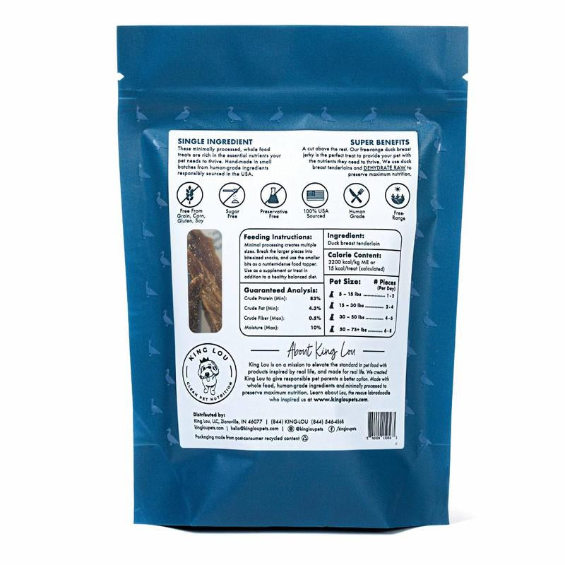 King Lou Duck Breast Jerky Dog Treat - Single-Ingredient, Low-Temperature Dehydrated Raw Snack Single Ingredient