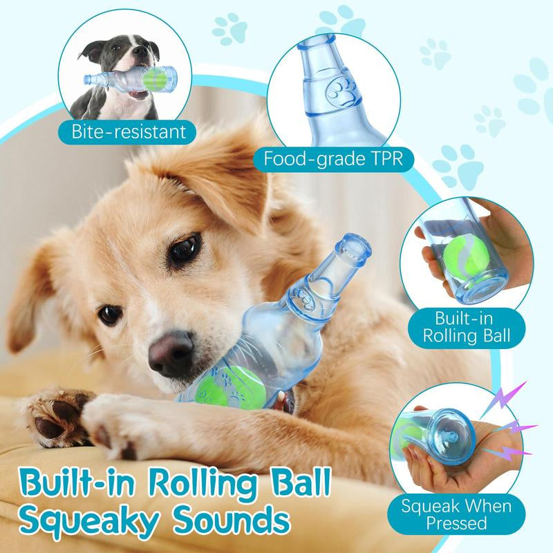 Pawaboo Blue Water Bottle Interactive Dog Toy for Aggressive Chewers,Chew Toys with a Tennis Ball,Squeaky Dog Toys for Aggressive Chewers for Small Medium Dogs,Ball in a Bottle,Interactive Dog Toys for Boredom