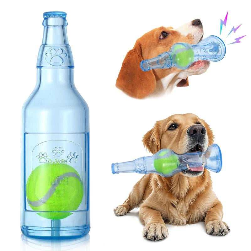 Pawaboo Blue Water Bottle Interactive Dog Toy for Aggressive Chewers,Chew Toys with a Tennis Ball,Squeaky Dog Toys for Aggressive Chewers for Small Medium Dogs,Ball in a Bottle,Interactive Dog Toys for Boredom