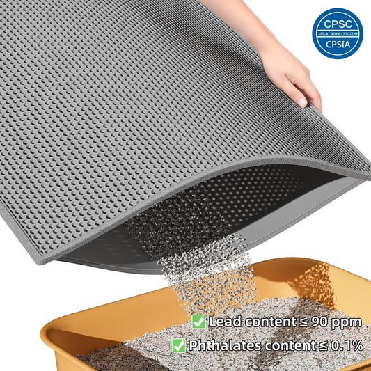 Cat Litter Mat Cat Litter Trapping Mat, Honeycomb Double Layer Design, Urine and Water Proof Material, Scatter Control, Less Waste，Easier to Clean,Washable