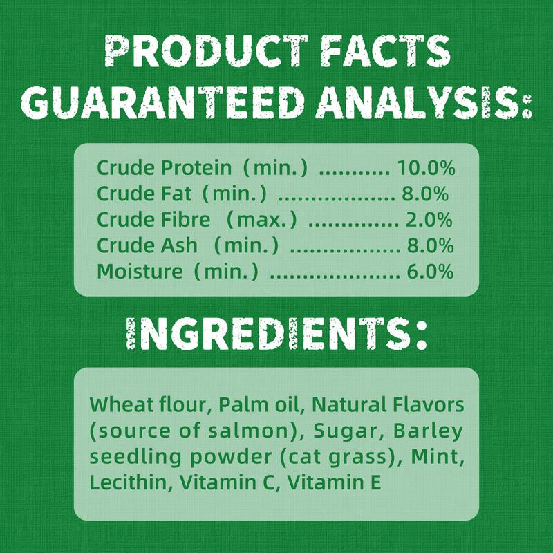 JUST TRY 13.4 OZ Cat Grass Treats Natural Salmon Flavor Healthy Cat Snacks Training Biscuits Catnip for Cats Dental and Hairball Control Treats