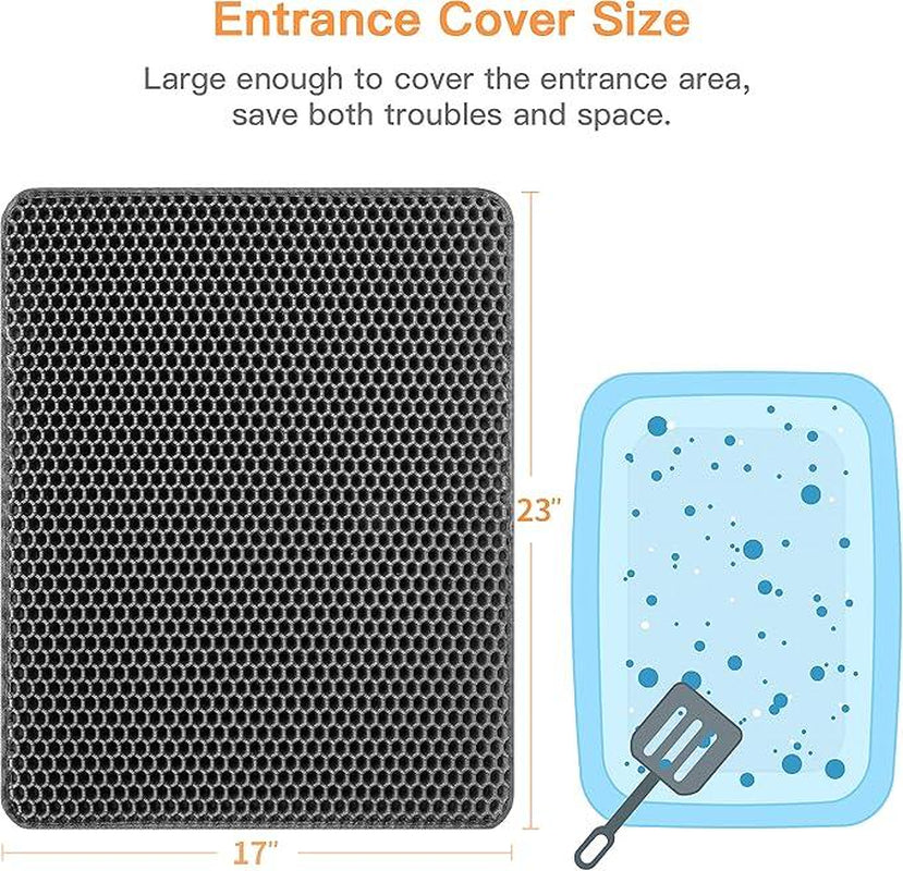 Cat Litter Mat Cat Litter Trapping Mat, Honeycomb Double Layer Design, Urine and Water Proof Material, Scatter Control, Less Waste，Easier to Clean,Washable