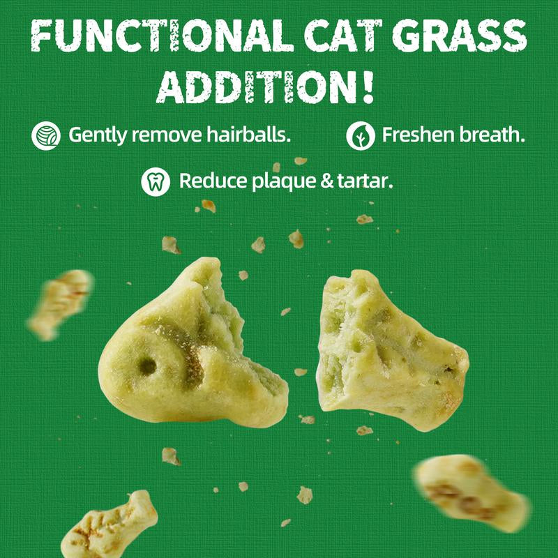JUST TRY 13.4 OZ Cat Grass Treats Natural Salmon Flavor Healthy Cat Snacks Training Biscuits Catnip for Cats Dental and Hairball Control Treats
